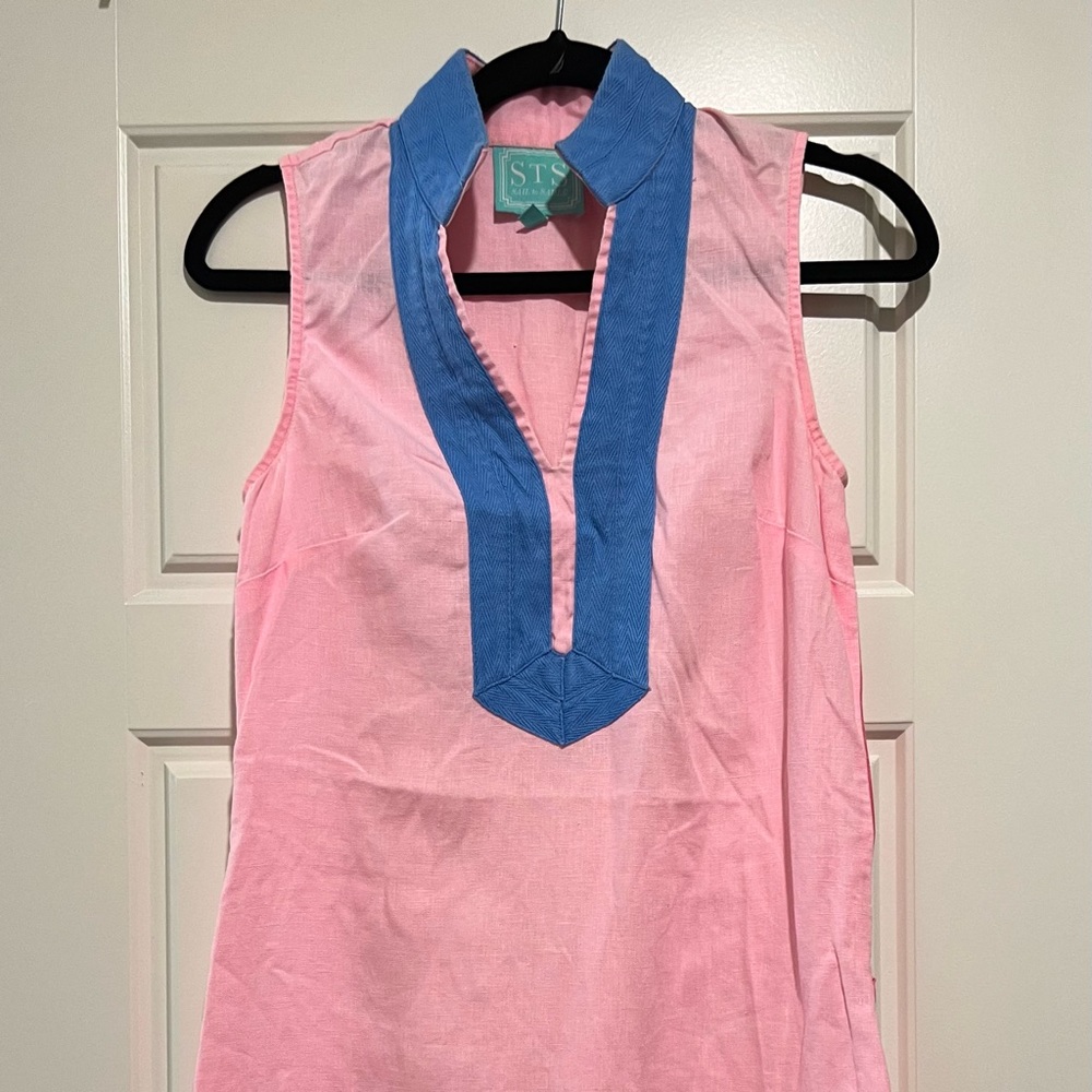 Sail to Sable Pink and Blue Sleeveless Classic Tunic Dress